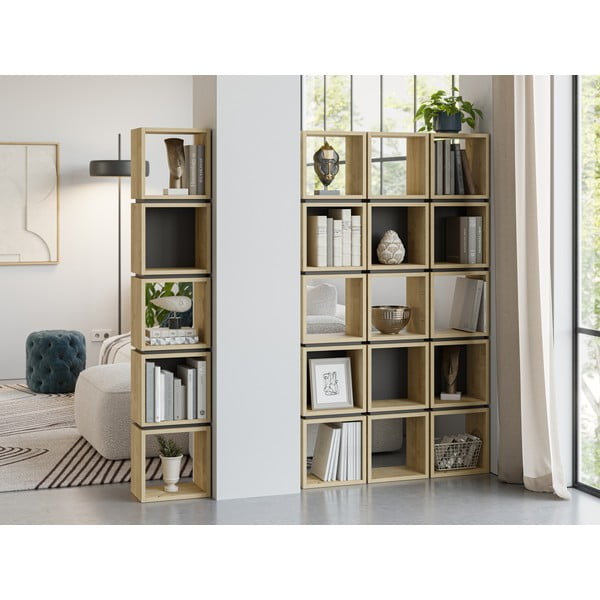 Bibliotecă neagră/în culoare naturală cu aspect de lemn de stejar 32x167 cm Lofty – Marckeric-image-1