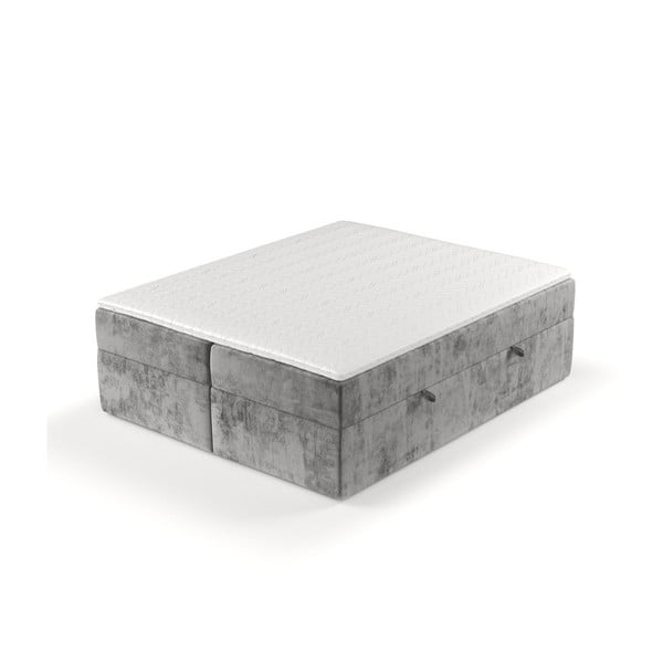 Pat boxspring gri cu spațiu de depozitare 200x200 cm Yoko – Maison de Rêve