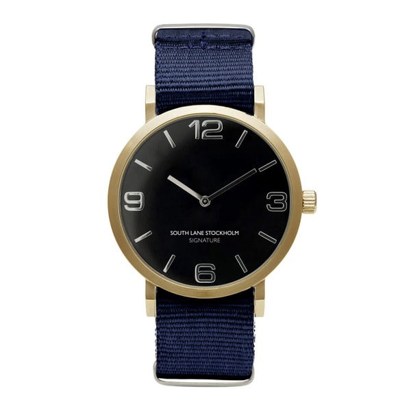 Ceas unisex South Lane Stockholm Signature Black Gold Big, curea albastră