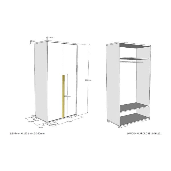 Șifonier de copii gri închis 98x195 cm London – Vipack-image-3