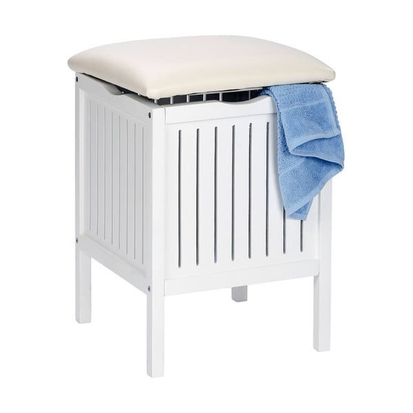 Taburet din lemn pentru baie cu spațiu de depozitare Wenko Oslo, alb-image-2