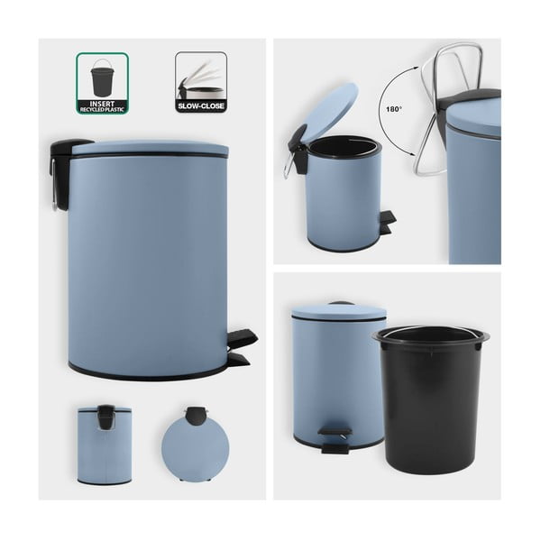 Coș de gunoi albastru deschis cu pedală din oțel 3 l   Adelar – Spirella-image-2