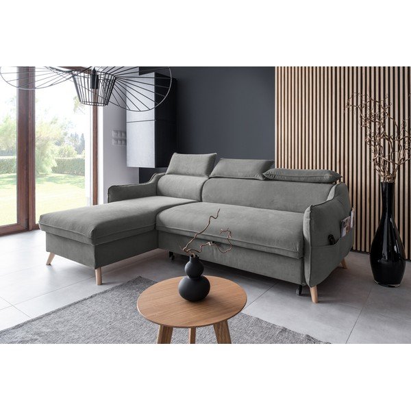 Colțar gri deschis extensibil cu tapițerie din catifea (cu colț pe partea stângă ) Sweet Harmony – Miuform-image-3