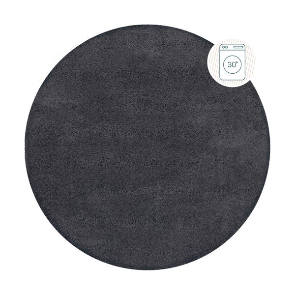 Covor gri închis lavabil rotund din fibre reciclate 180x180 cm Fluffy – Flair Rugs