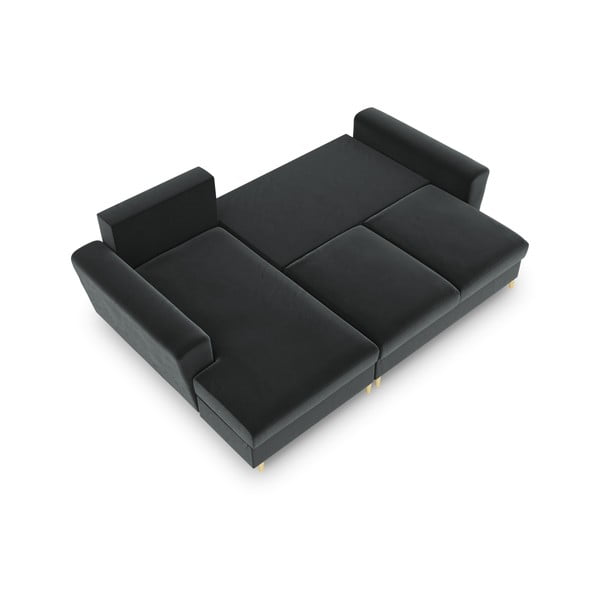 Colțar gri închis extensibil, cu spațiu de depozitare cu tapițerie din catifea (cu colț pe partea stângă, cu șezlong) Kyoto – Cosmopolitan Design-image-2