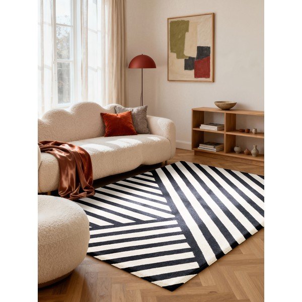 Covor alb-negru țesut manual din lână 120x180 cm Stryve Noir – Elle Decoration-image-1