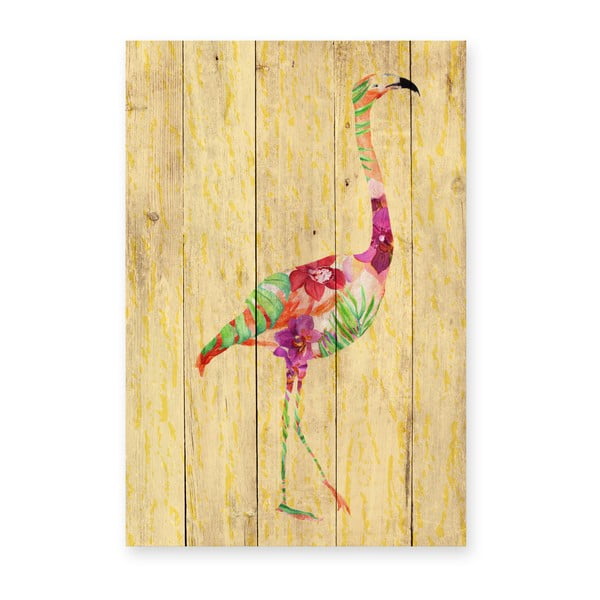 Decorațiune din lemn de pin pentru perete Madre Selva Flowers Flamingo, 60 x 40 cm
