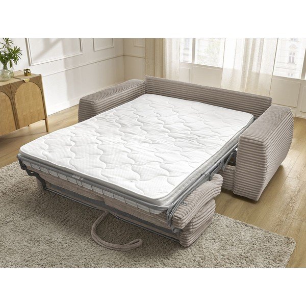Canapea taupe pentru dormitul zilnic/extensibilă cu tapițerie din catifea reiată  220 cm Hugo – Bobochic Paris-image-1