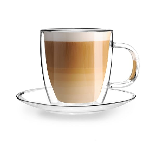 Set 2 pahare din sticlă cu perete dublu și farfurioară Vialli Design, 250 ml-image-3