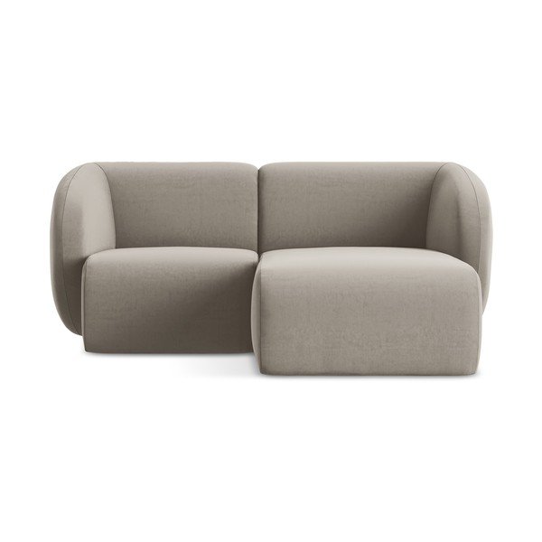 Colțar maro deschis cu tapițerie din catifea (cu colț pe partea dreaptă/cu șezlong) Lani – Makamii