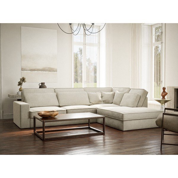 Colțar grej cu tapițerie din chenille (cu colț pe partea dreaptă/în formă de ”L”) Kirou – Maison de Rêve-image-1