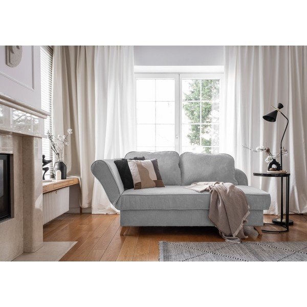 Șezlong gri deschis cu tapițerie din catifea reiată  (cu colț pe partea stângă) Chic Charlotte – Miuform-image-2