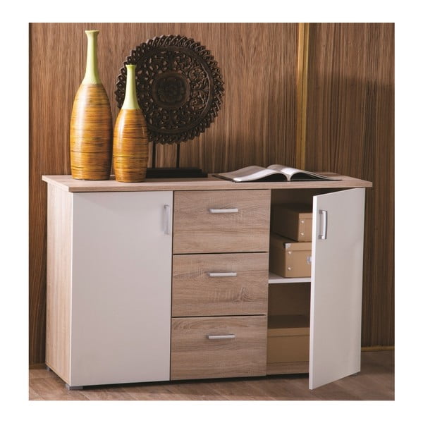 Comodă cu 2 uși și 3 sertare cu decor din lemn 13Casa Function-image-3