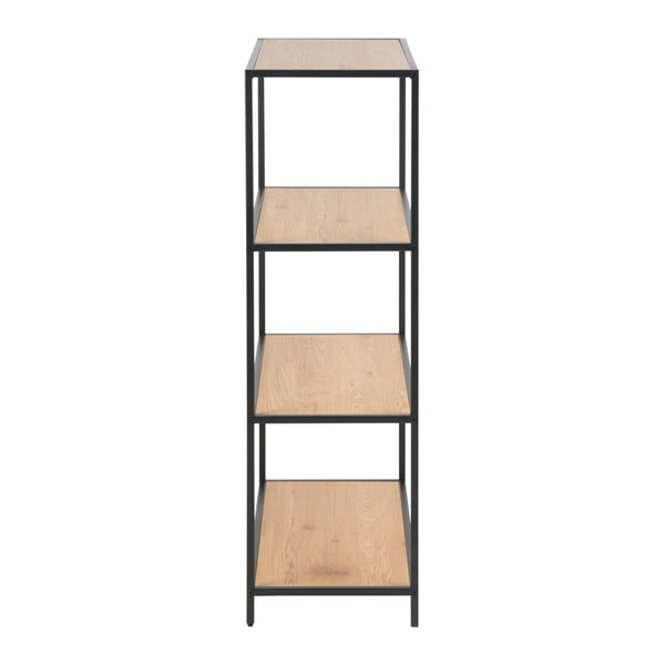 Bibliotecă neagră/în culoare naturală cu aspect de lemn de stejar 77x114 cm Seaford – Actona-image-3