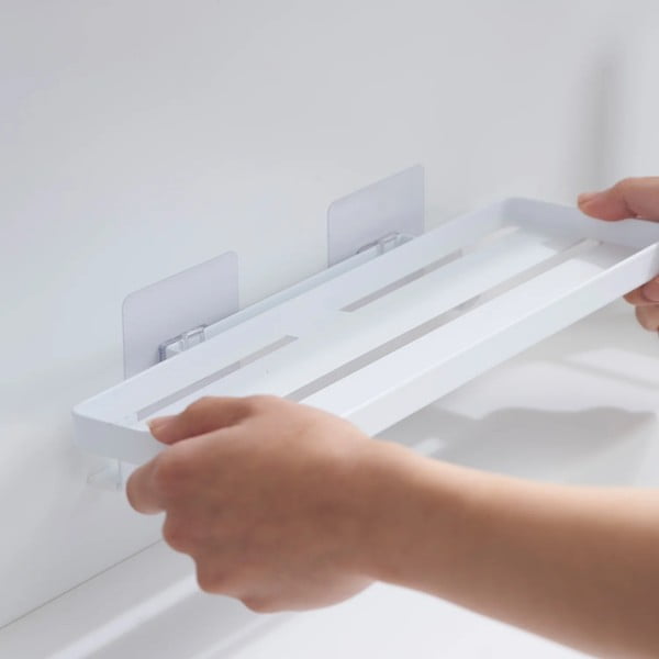 Raft pentru baie alb mat autoadeziv din oțel Film Hook – YAMAZAKI-image-2