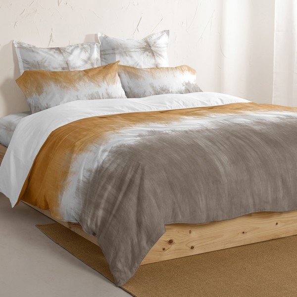 Husă de pilotă alb-maro din bumbac pentru pat de o persoană 140x200 cm Tie dye – Blanc-image-4