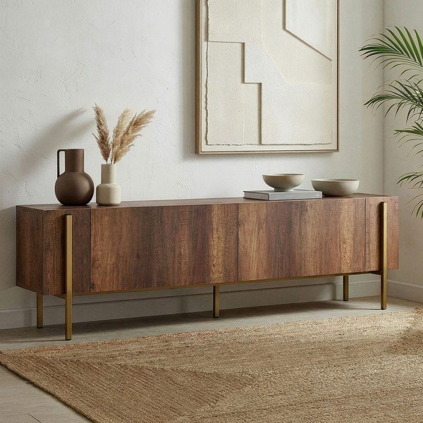 Comodă TV în culoare naturală închisă cu aspect de lemn de nuc 180x45x30 cm Nexus – Kalune Design-image-2