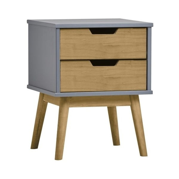 Noptieră din lemn masiv de pin Marckeric Baku, gri-maro-image-2