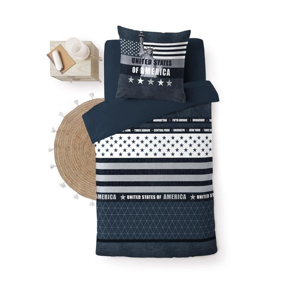 Lenjerie de pat albastru-închis din bumbac pentru pat de o persoană 140x200 cm States – douceur d'intérieur