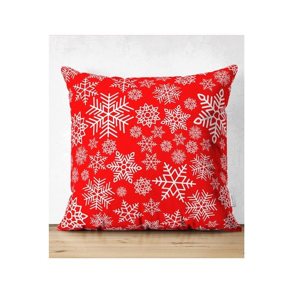 Set 4 fețe de pernă și un napron de masă cu model de Crăciun Minimalist Cushion Covers Red Snowflake-image-2