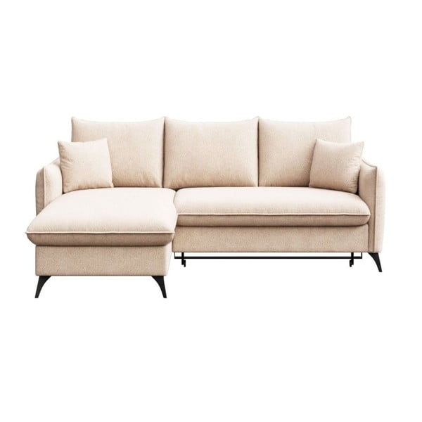 Colțar bej extensibil, cu spațiu de depozitare cu tapițerie din țesătură bouclé (cu colț pe partea stângă, cu șezlong) Brim – Rodier