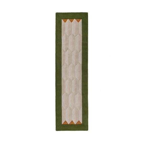 Covor tip traversă verde/în culoare naturală țesut manual din lână 60x230 cm Apex Border Wool – Flair Rugs