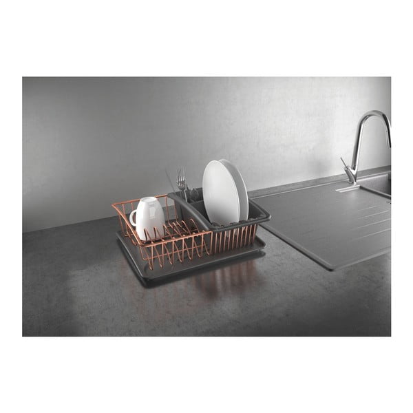 Suport pentru scurs vase Metaltex cu tavă, arămiu-image-4