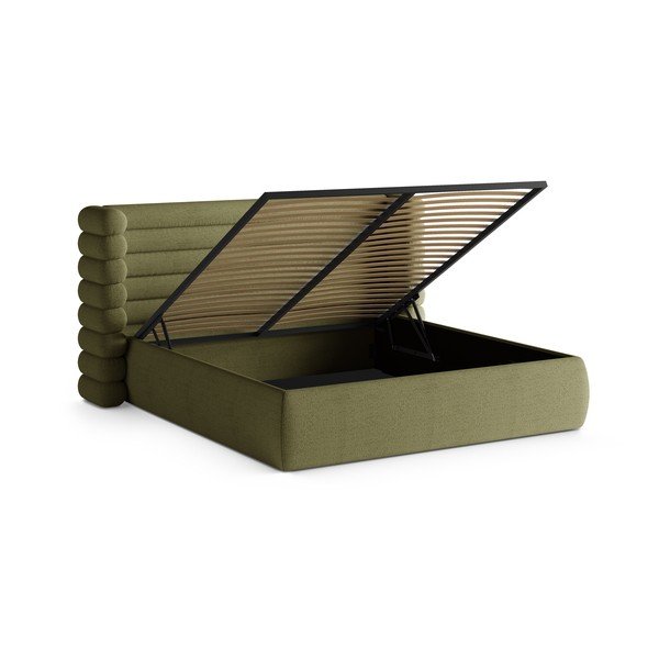 Pat matrimonial verde tapițat cu spațiu de depozitare cu somieră 200x200 cm Mount – Micadoni -image-2