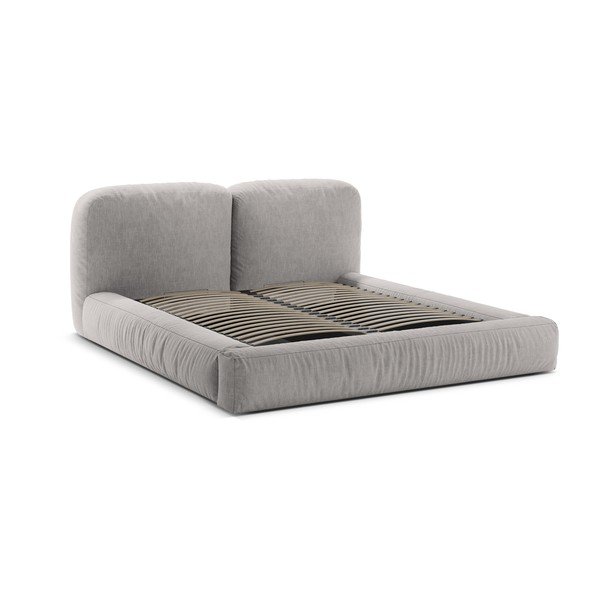 Pat matrimonial gri deschis tapițat cu spațiu de depozitare cu somieră 160x200 cm Martina – Micadoni -image-3