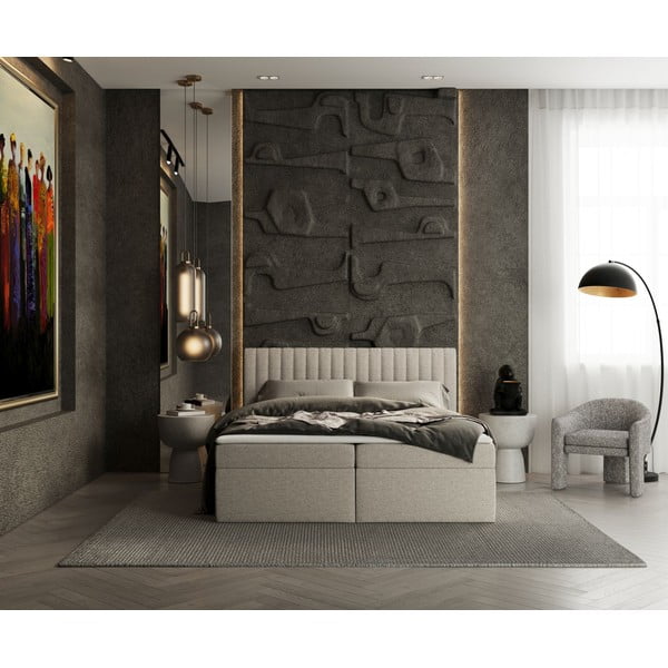 Pat boxspring bej cu spațiu de depozitare 140x200 cm Spencer – Maison de Rêve-image-3