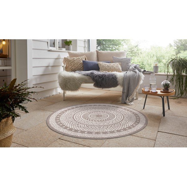Covor exterior Ragami Round, ø 160 cm, maro - bej-image-1