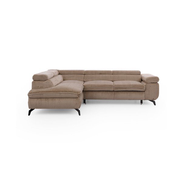 Colțar maro cu tapițerie din catifea reiată  (cu colț pe partea stângă/în formă de ”L”) Marbeya  – Ropez