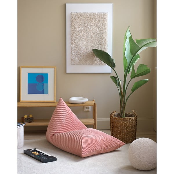 Fotoliu puf pentru copii roz cu tapițerie din catifea reiată Big Lounger – Wigiwama-image-2