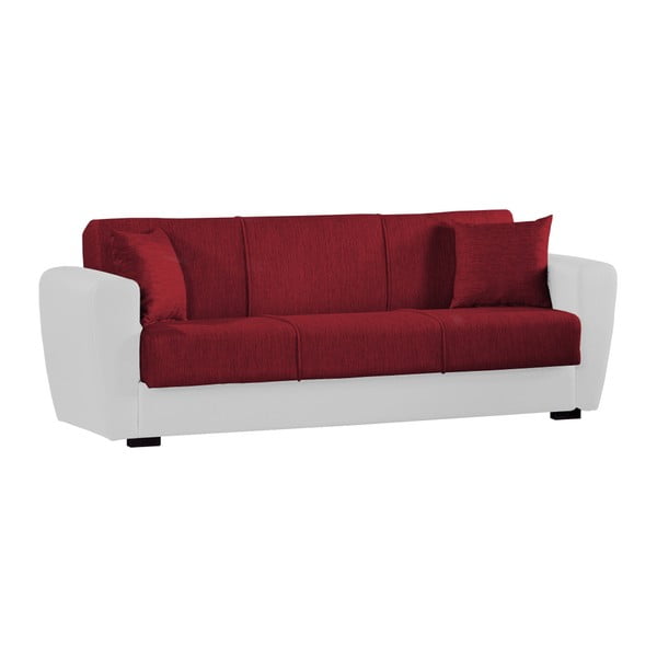 Canapea extensibilă de 3 persoane cu spaţiu de depozitare, Esidra Comfort, roșu - alb