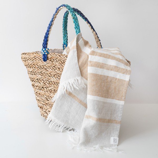 Prosop de plajă bej din in 85x140 cm Allure Stripe – Linen Tales-image-1