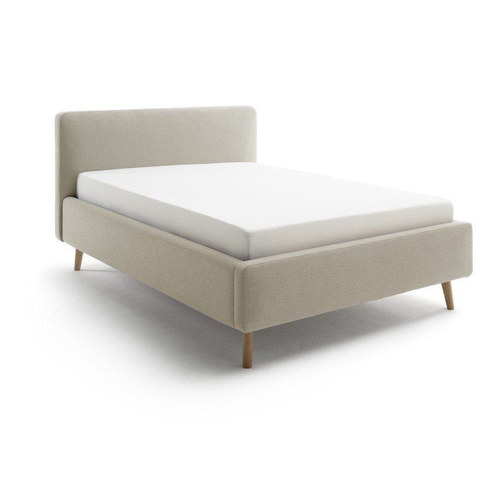 Pat matrimonial taupe tapițat cu spațiu de depozitare cu somieră 140x200 cm Mattis – Meise Möbel