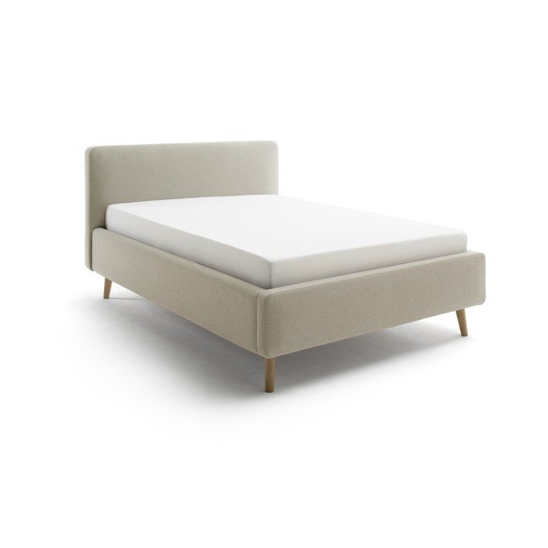 Pat matrimonial taupe tapițat cu spațiu de depozitare cu somieră 140x200 cm Mattis – Meise Möbel