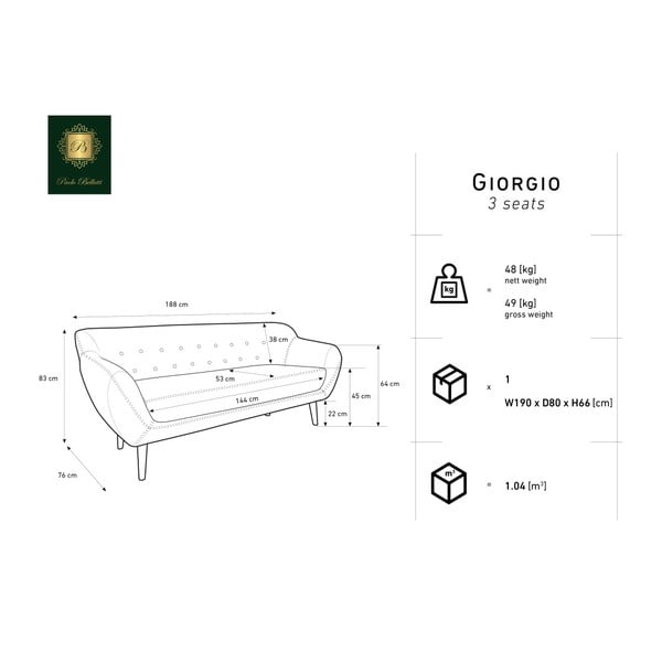 Canapea cu 3 locuri Mazzini Sofas AMELIE, gri-image-1