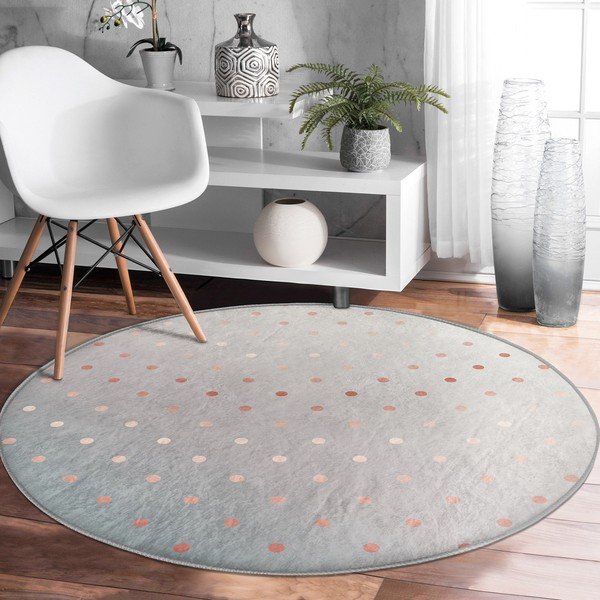 Covor rotund  gri-arămiu lavabil adecvat și  pentru aspiratoare robot   ø 80 cm Comfort – Mila Home-image-2