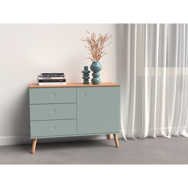Comodă verde-deschis joasă cu aspect de lemn de stejar 109x79 cm Dot – Tenzo-image-1
