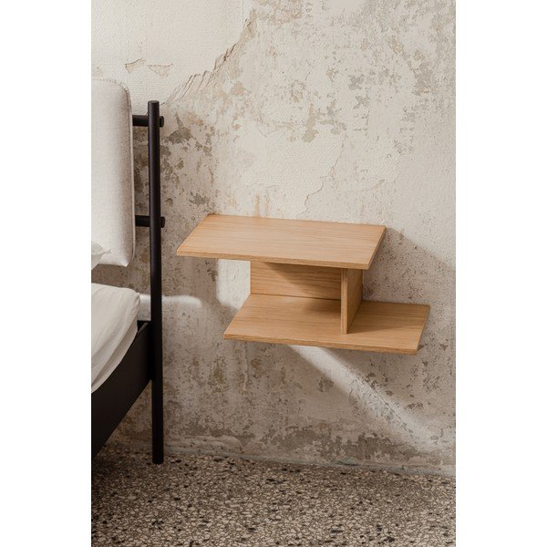 Noptieră în culoare naturală suspendată/cu rafturi cu aspect de lemn de stejar Tann – noo.ma-image-1