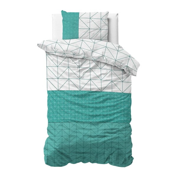 Lenjerie din bumbac, pat de o persoană Sleeptime Gino, 140 x 220 cm, verde-alb