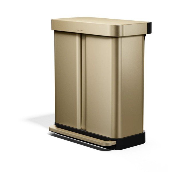 Coș de gunoi auriu mat pentru reciclare/cu pedală 34+24 l din oțel – simplehuman