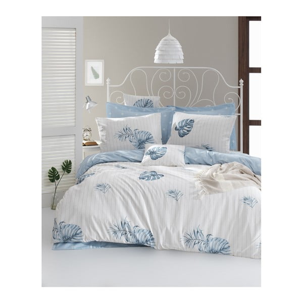Lenjerie de pat cu cearșaf din bumbac ranforce, pentru pat dublu Mijolnir Terezie Blue, 200 x 220 cm