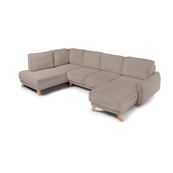 Colțar taupe extensibil/cu spațiu de depozitare cu tapițerie din catifea reiată  (cu colț pe partea stângă/în formă de "U") Tori – Bonami Selection-image-1