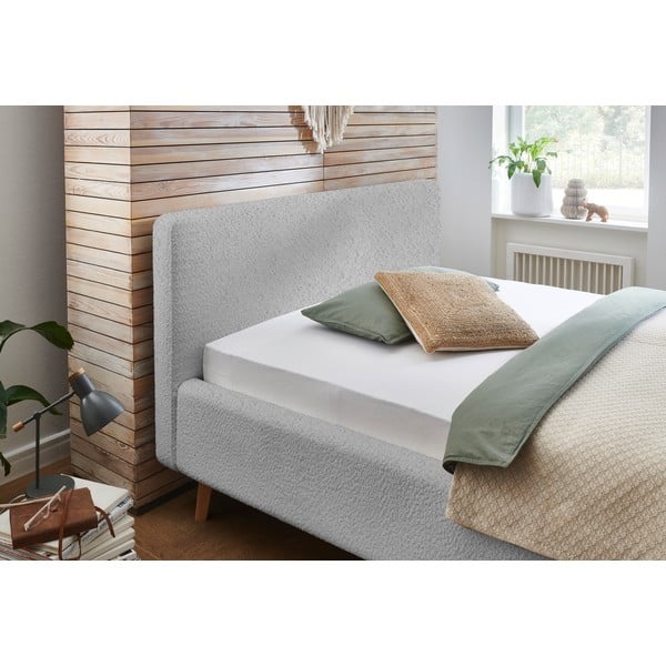 Pat matrimonial gri deschis tapițat fără somieră 160x200 cm Mattis – Meise Möbel-image-1