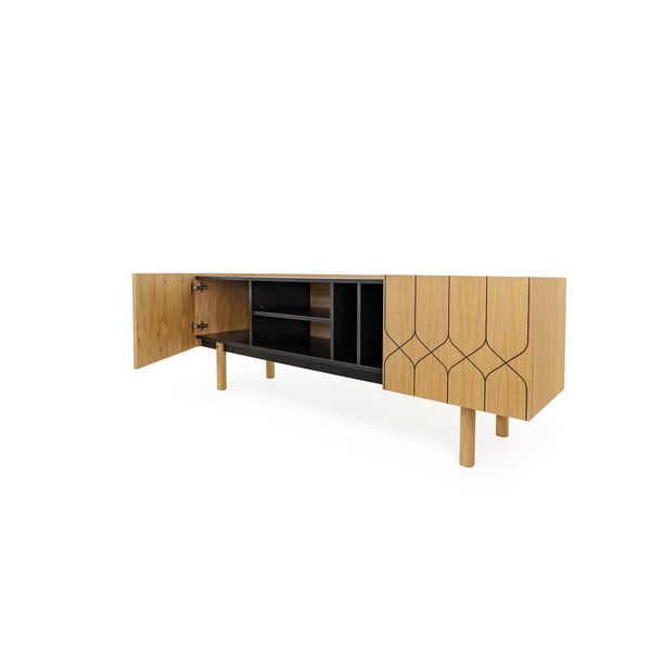 Masă TV neagră/în culoare naturală cu aspect de lemn de stejar 175x60 cm Porto – Woodman-image-4