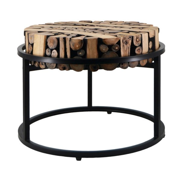 Masă de cafea din lemn de tec și fier Moycor, 55 cm x 43 cm
