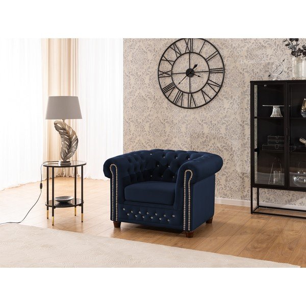 Fotoliu albastru chesterfield cu tapițerie din catifea York Blik – Ropez-image-4