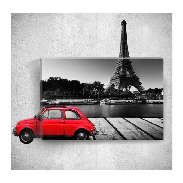 Tablou de perete 3D Mosticx Red Car With Eiffel Tower, 40 x 60 cm